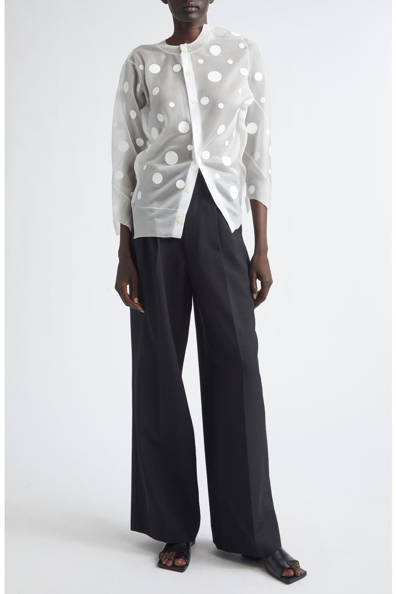 Polka Dot Jacquard Sheer Cardigan, Alternate, color, WHITE