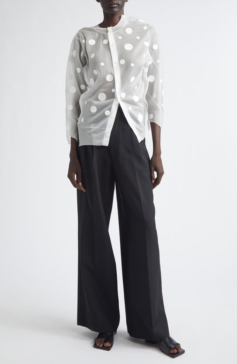 Junya Watanabe Polka Dot Jacquard Sheer Cardigan, Alternate, color, White
