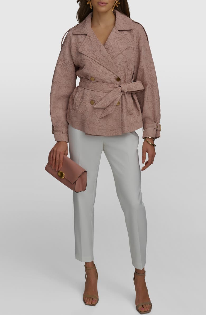 Donna Karan New York Textured Double Breasted Trench Jacket, Alternate, color, Apricot Haze