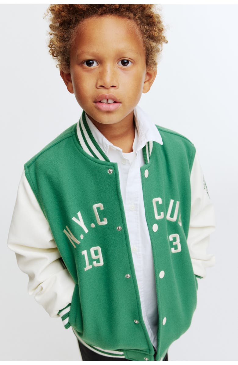 H&M Motif-detail baseball jacket, Main, color, Green/N.y.c Club