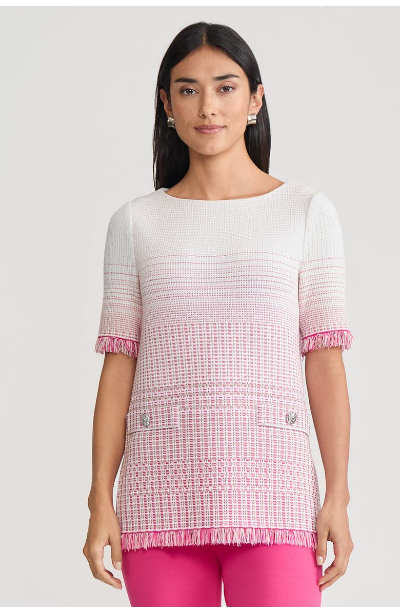 Ming Wang Ombre Fringe Trim Jacquard Knit Tunic, Main, color, Carmine Rose/Limestone