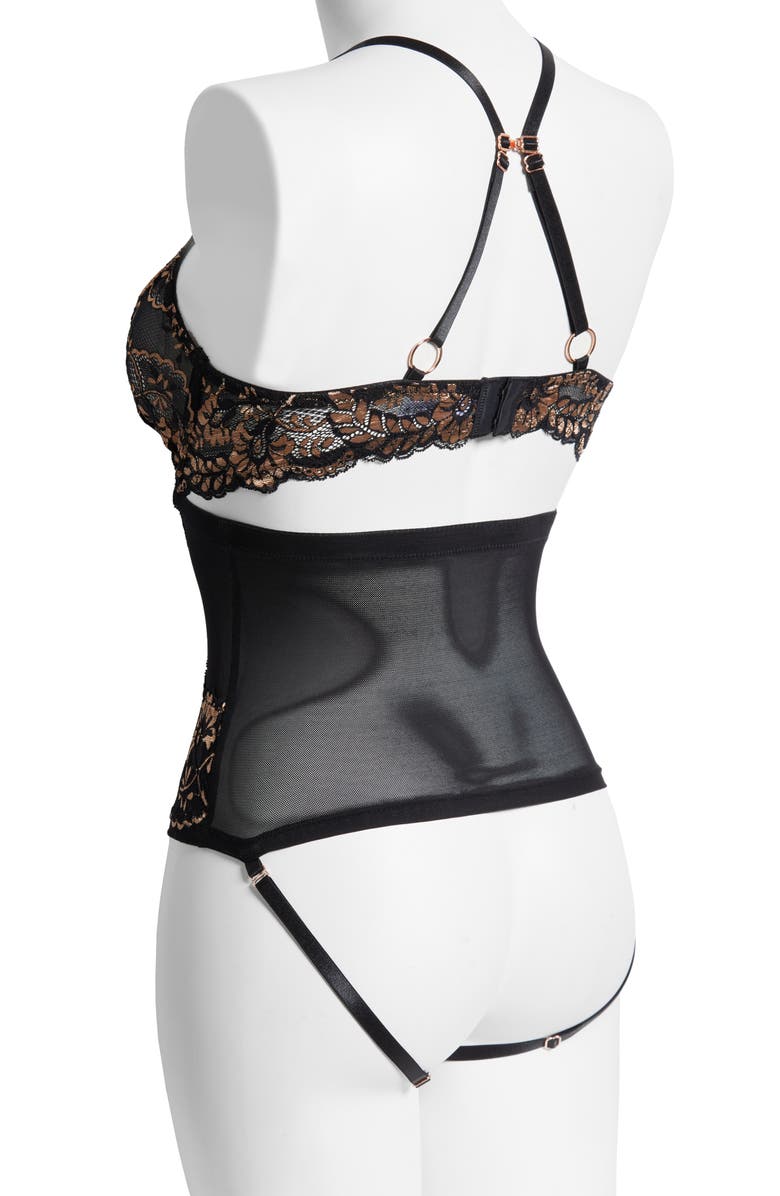 Coquette Strappy Underwire Lace Teddy, Alternate, color, Black