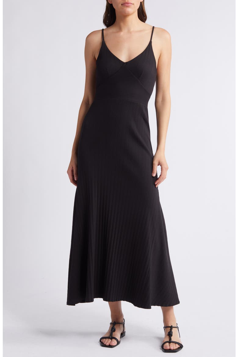 Melanie Rib Midi Dress, Main, color, JET BLACK