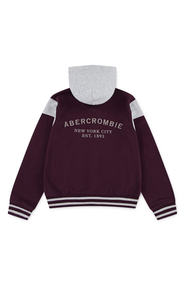 abercrombie kids Kids' Colorblock Hooded Fleece Bomber Jacket, Alternate, color, Fig