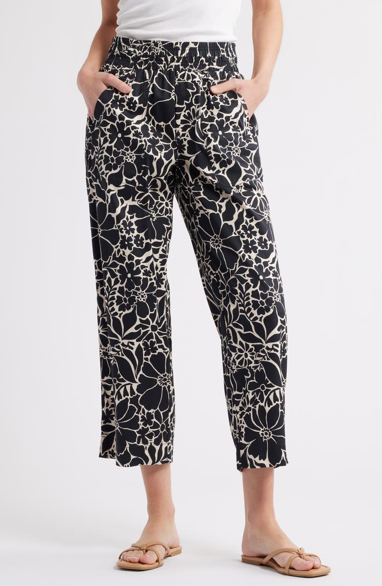 Wit & Wisdom Floral Cotton Blend Crop Pants, Main, color, Black Off White