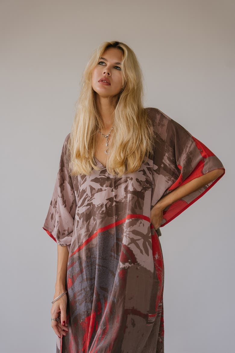 Long Caftan Ronna, Alternate, color, Grey Print