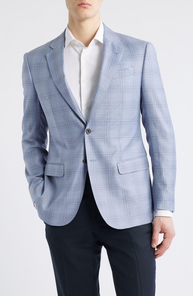 Emporio Armani Pale Blue Plaid Wool Sport Coat, Main, color, Light Blue