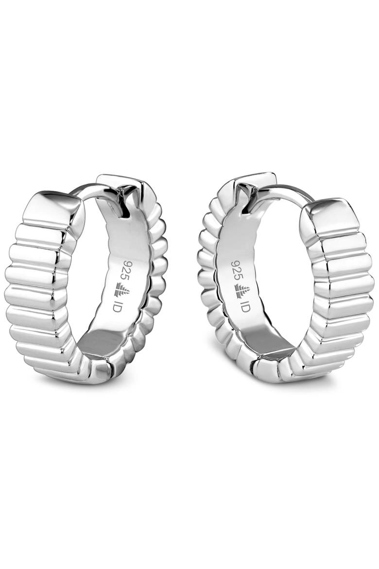 Ribbed Hoop Earrings in Rhodium Plated Sterling Silver, Main, color, Silver