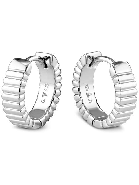 Ribbed Hoop Earrings in Rhodium Plated Sterling Silver