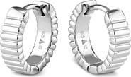 DEVATA Ribbed Hoop Earrings in Rhodium Plated Sterling Silver