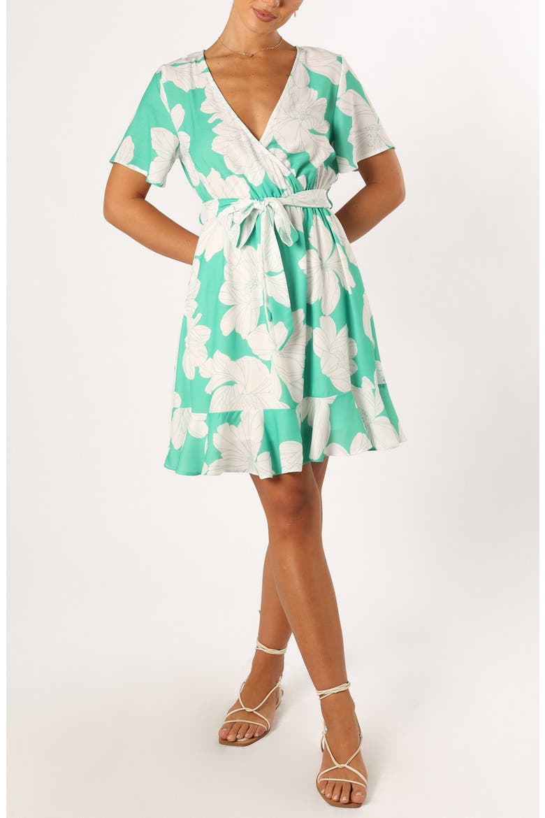 Rylan Tie Waist Minidress, Main, color, GREEN FLORAL