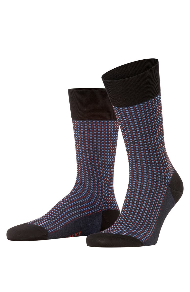 Falke Uptown Tie Patterned Dress Socks, Main, color, Black