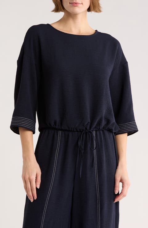 Tie Waist Drop Shoulder Top