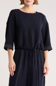 Adrianna Papell Tie Waist Drop Shoulder Top