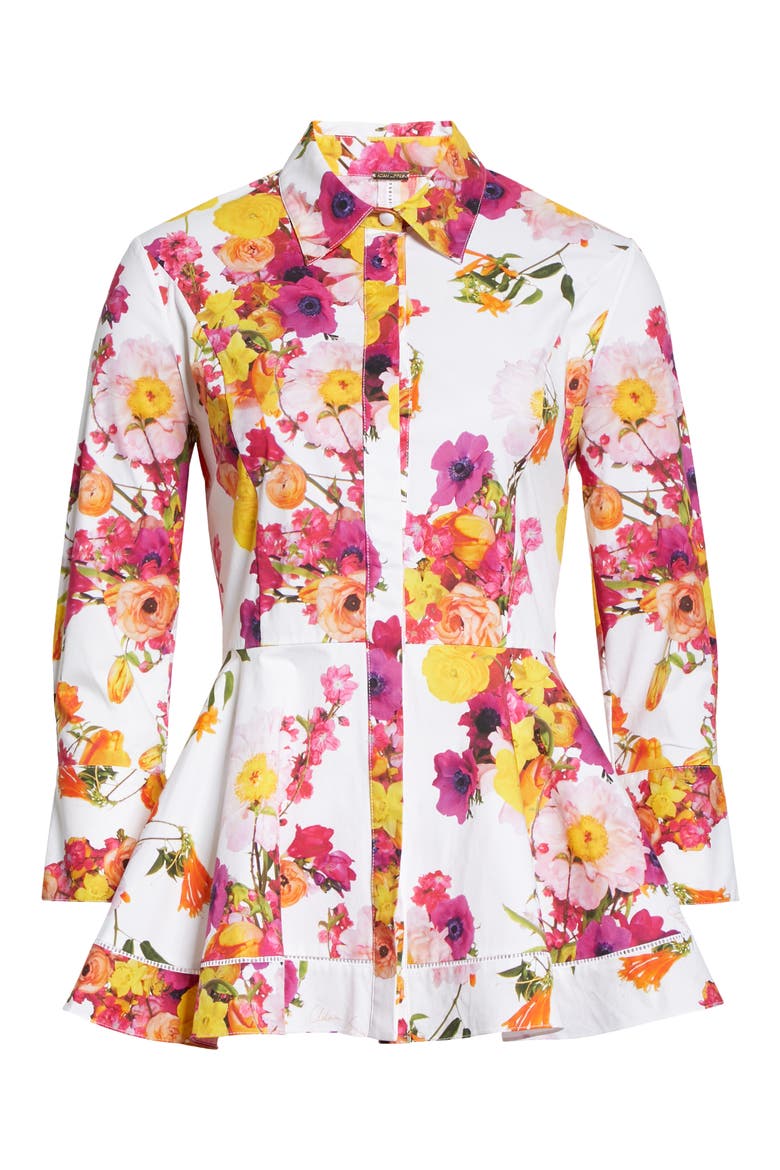 Floral Print Peplum Button-Up Shirt, Alternate, color, IVORY FLORAL