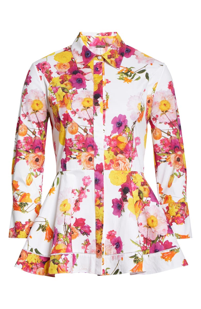 Adam Lippes Floral Print Peplum Button-Up Shirt, Alternate, color,