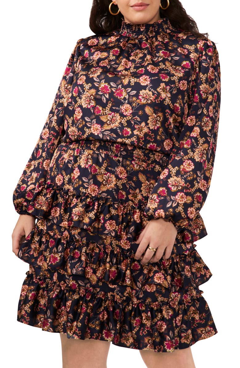 1.STATE Floral Print Long Sleeve Minidress, Alternate, color, Woodblockfloral