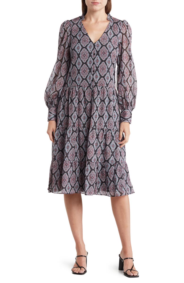 Julia Jordan Long Sleeve Tiered Shift Dress, Main, color, 