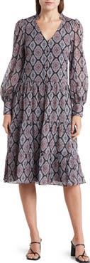 Julia Jordan Long Sleeve Tiered Shift Dress