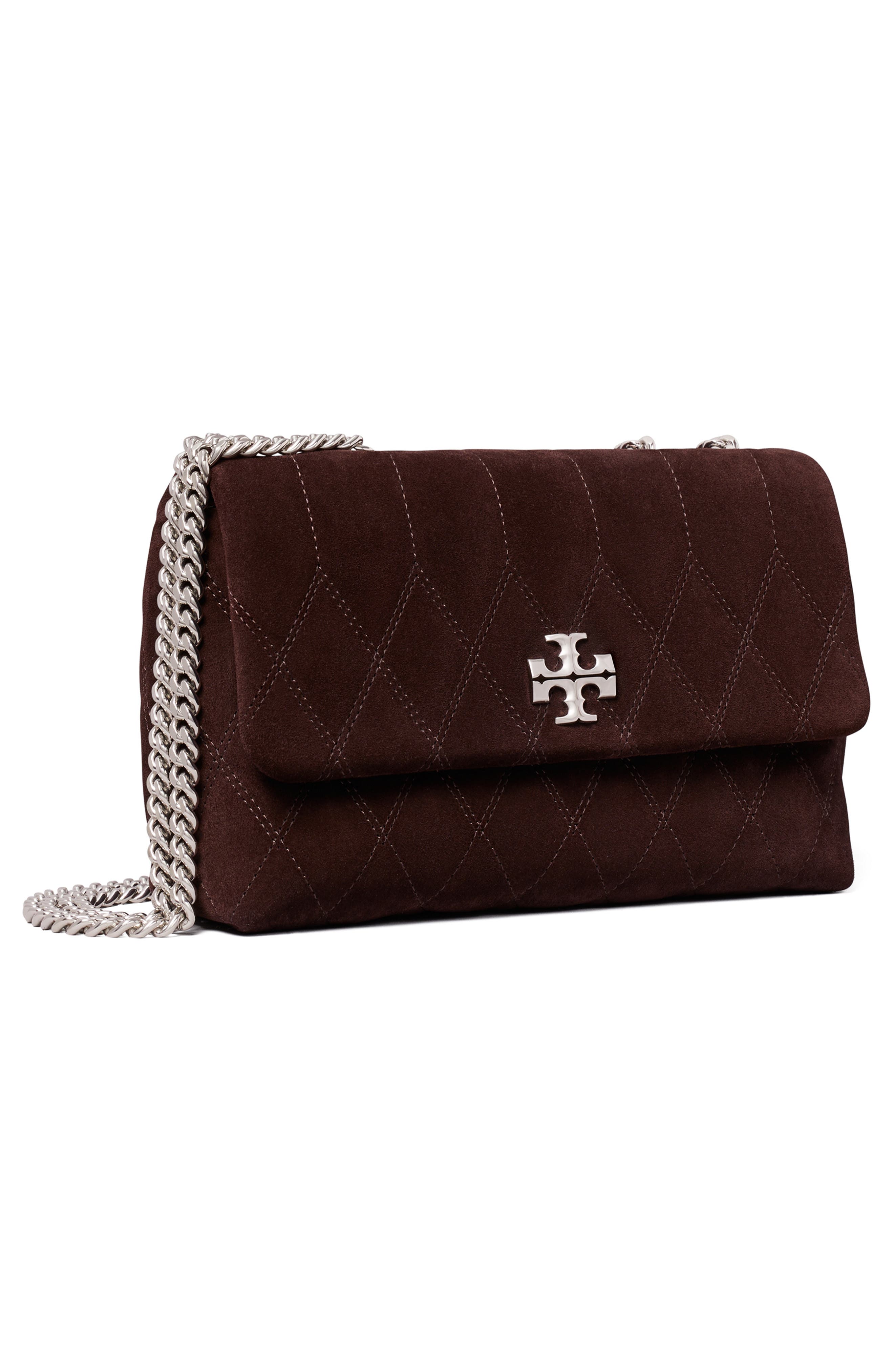 Tory Burch Small Kira Quilted Suede Converstible Shoulder Bag, Alternate, color, Licorice
