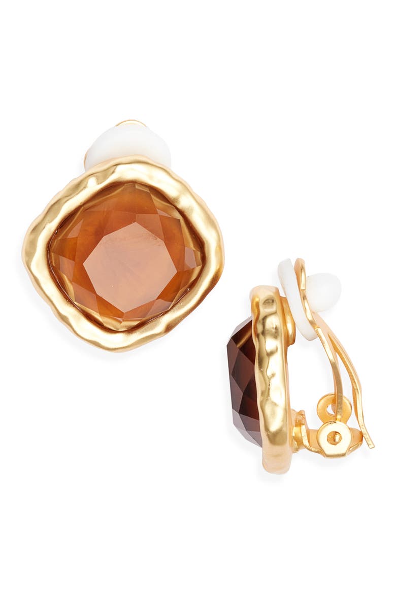 Bezel Clip-On Earrings, Main, color, ORANGE/ GOLD