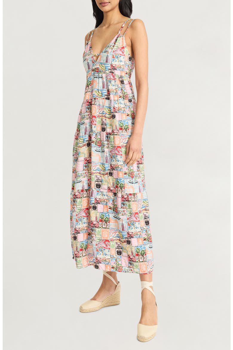 Postcard Print Empire Waist Maxi Dress, Alternate, color, PEACH/ GREEN