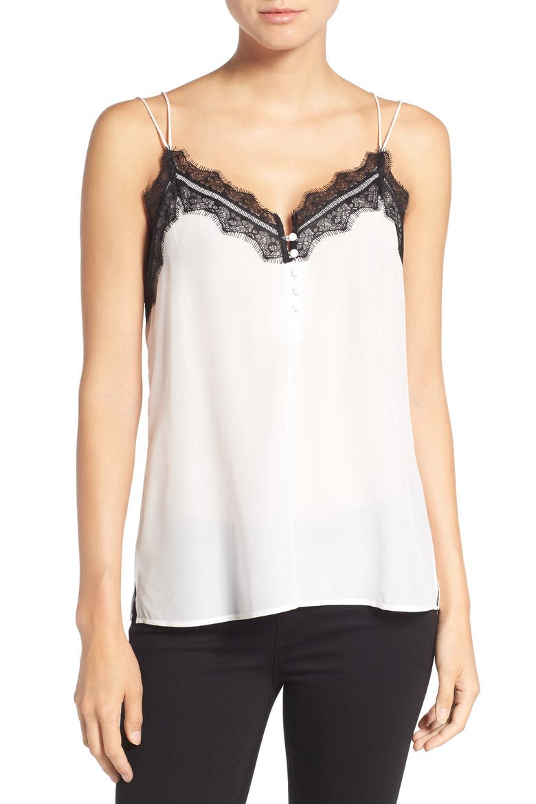 Lace Trim Silk Camisole, Main, color, WHITE SNOW