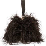 FERRAGAMO Double Gancini Ostrich Feather & Leather Clutch