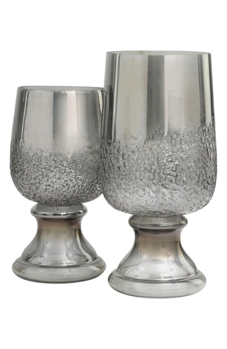 VIVIAN LUNE HOME Set of 2 Modern Glass Candleholders, Alternate, color, Gray