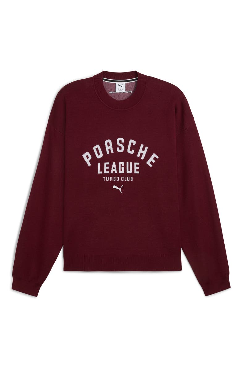 PUMA Porsche League Cotton Blend Crewneck Sweater, Main, color, Ruby Shimmer