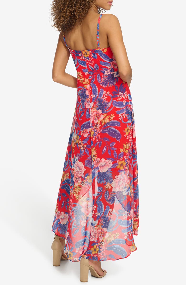 Siena Floral Souflee Crepe Faux Wrap Midi Dress, Alternate, color, Red Multi