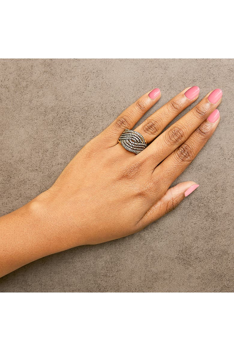 10K Yellow Gold Plated .925 Sterling Silver 1.0 ctw Champagne Diamond Crossover Ring, Alternate, color, Yellow Gold over Silver