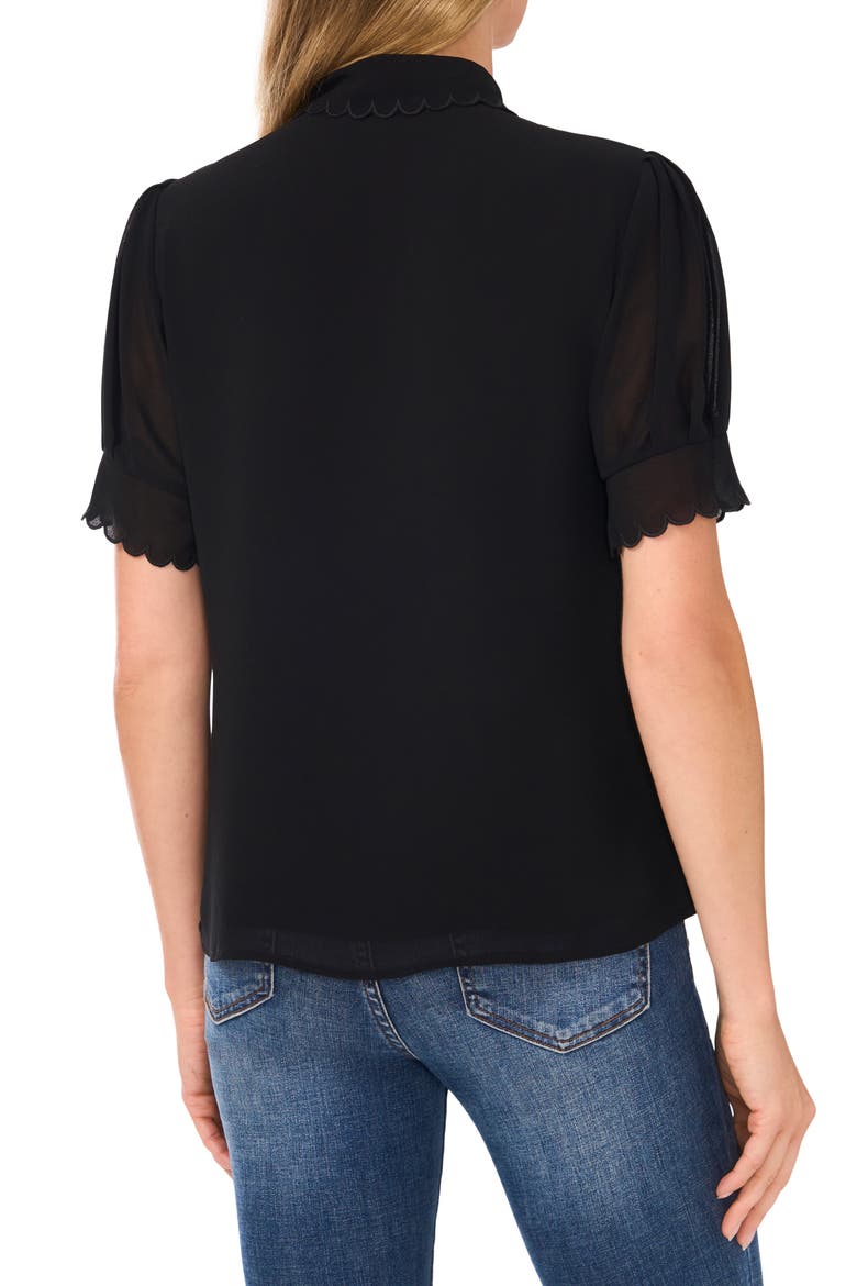 Scallop Trim Button-Up Shirt, Alternate, color, RICH BLACK