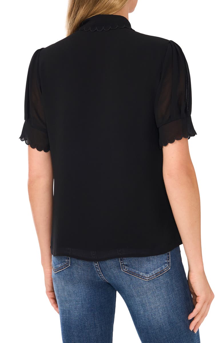 CeCe Scallop Trim Button-Up Shirt, Alternate, color, Rich Black