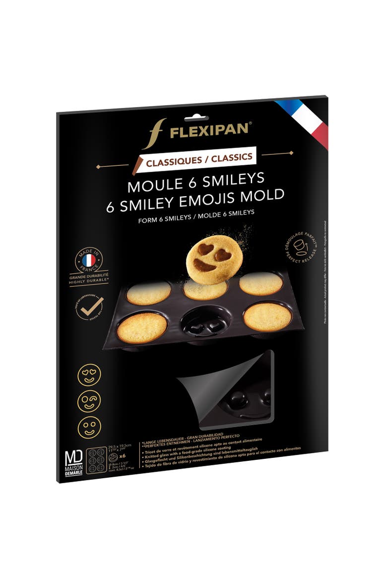Flexipan 6 Smiley Emojis Premium Silicone Baking Pan, Alternate, color, Black