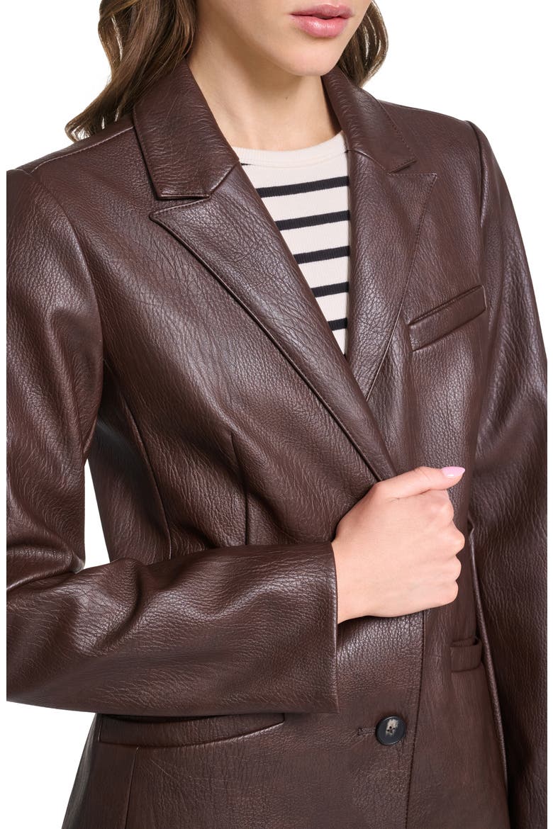 Faux Leather Blazer, Alternate, color, DARK BROWN