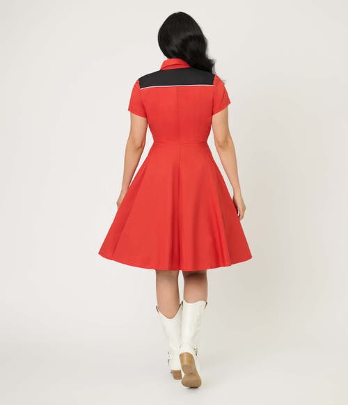 Smak Parlour Embroidered Western Flare Dress In Burgundy