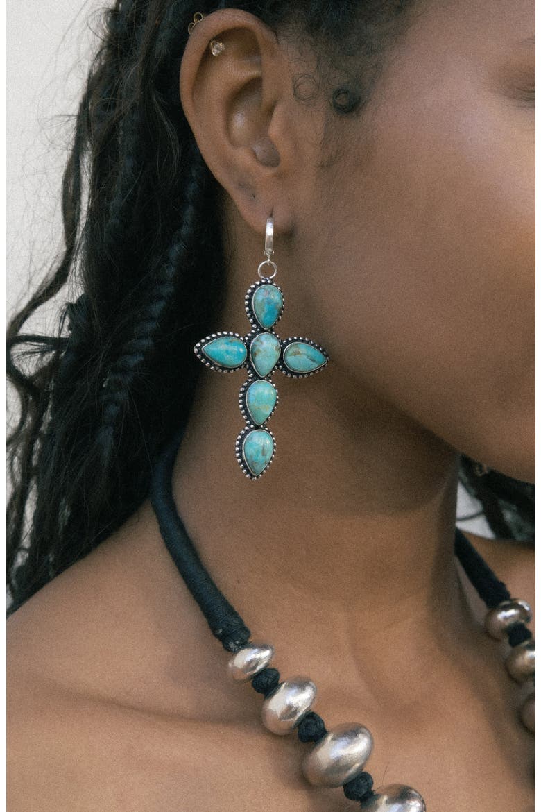 Turquoise Drop Earrings, Alternate, color, SILVER