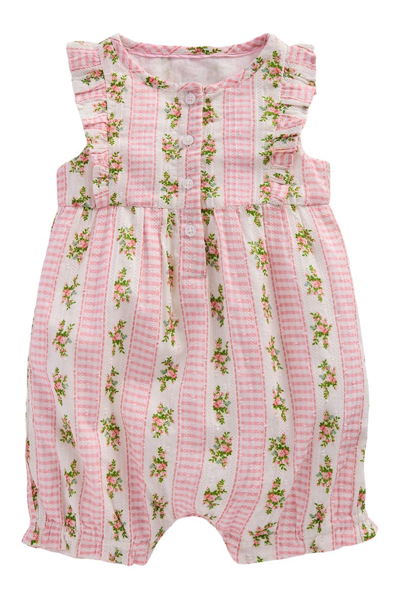 Short Frill Cotton Bubble Romper, Main, color, PINK GINGHAM FLORAL