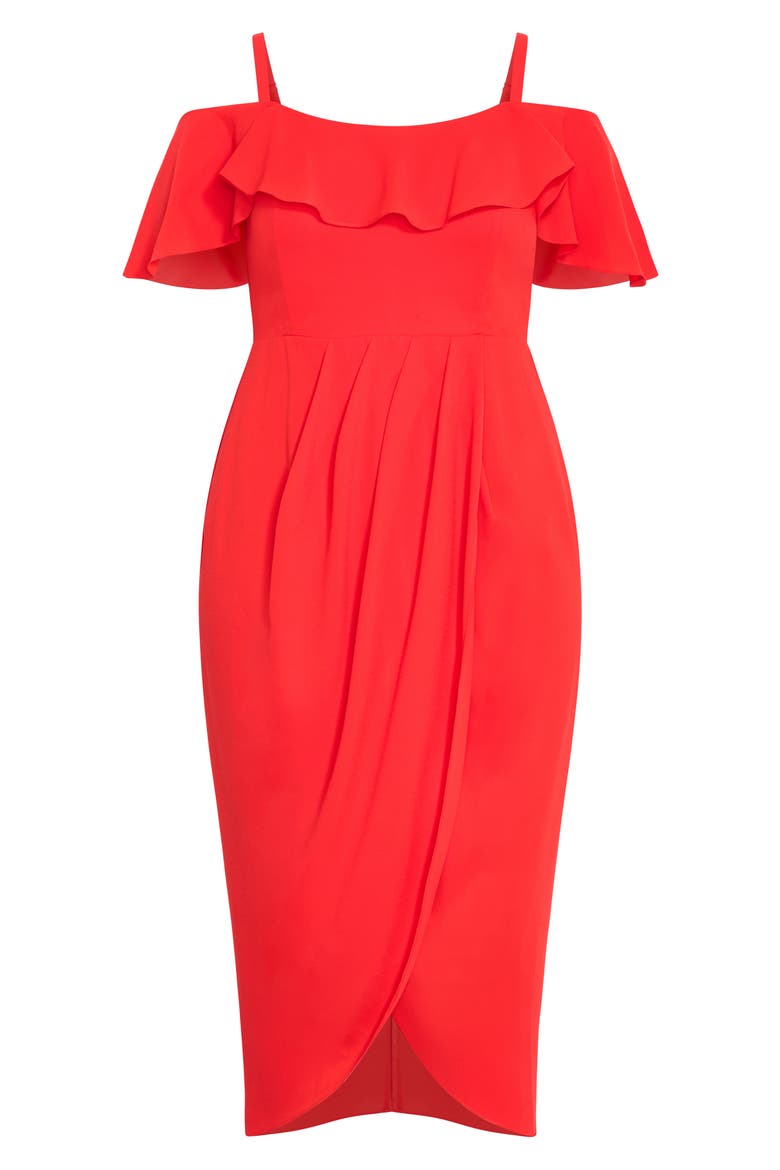 Flirtation Ruffle Off the Shoulder Cocktail Dress, Alternate, color, TIGERLILY