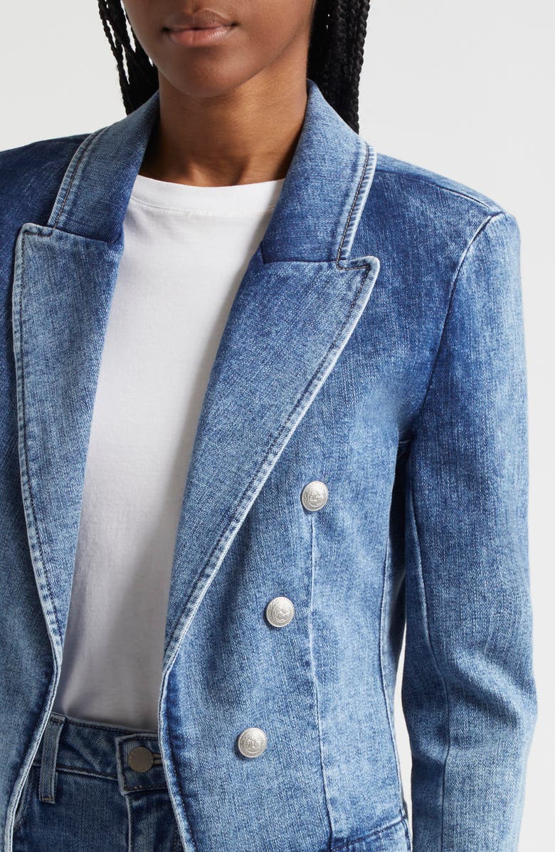 L'AGENCE Wayne Crop Denim Double Breasted Jacket, Alternate, color,