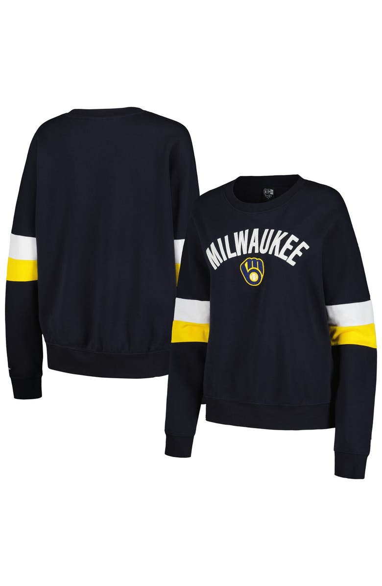New Era Women's New Era Navy Milwaukee Brewers Game Day Crew Pullover Sweatshirt, Main, color, 