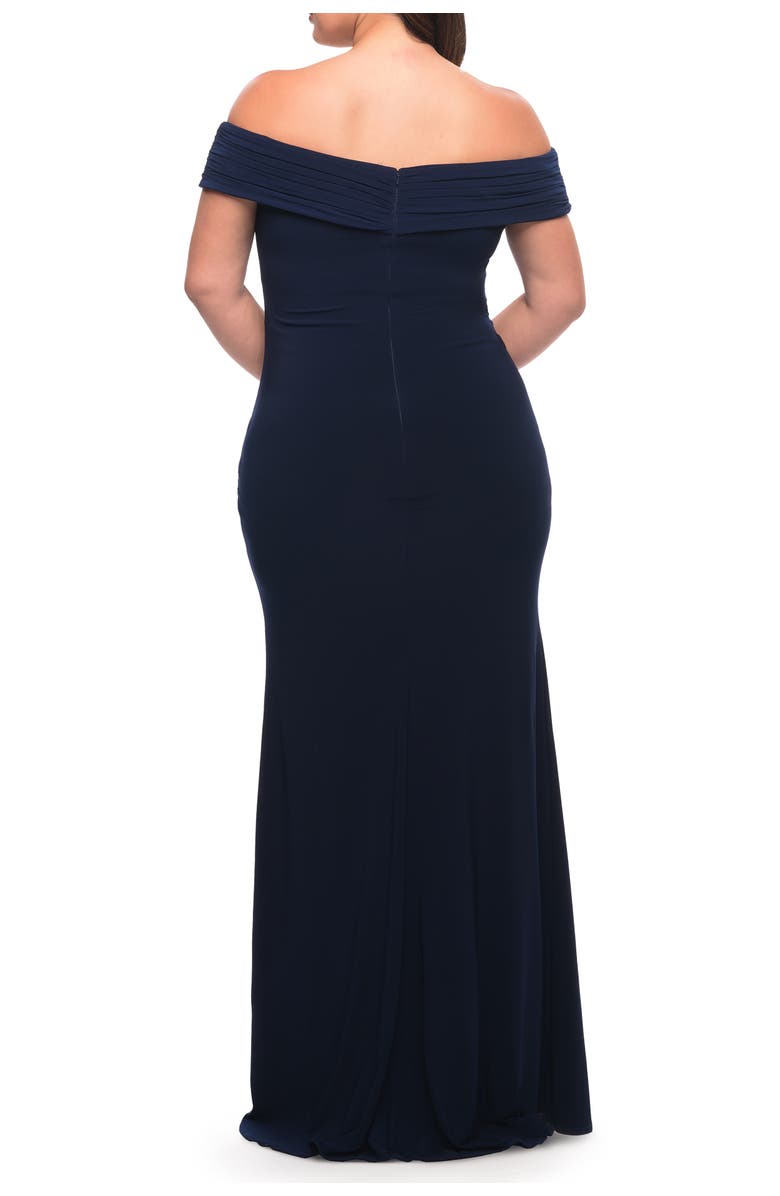 La Femme Jersey Plus Size Dress with Off the Shoulder Top, Alternate, color, Navy