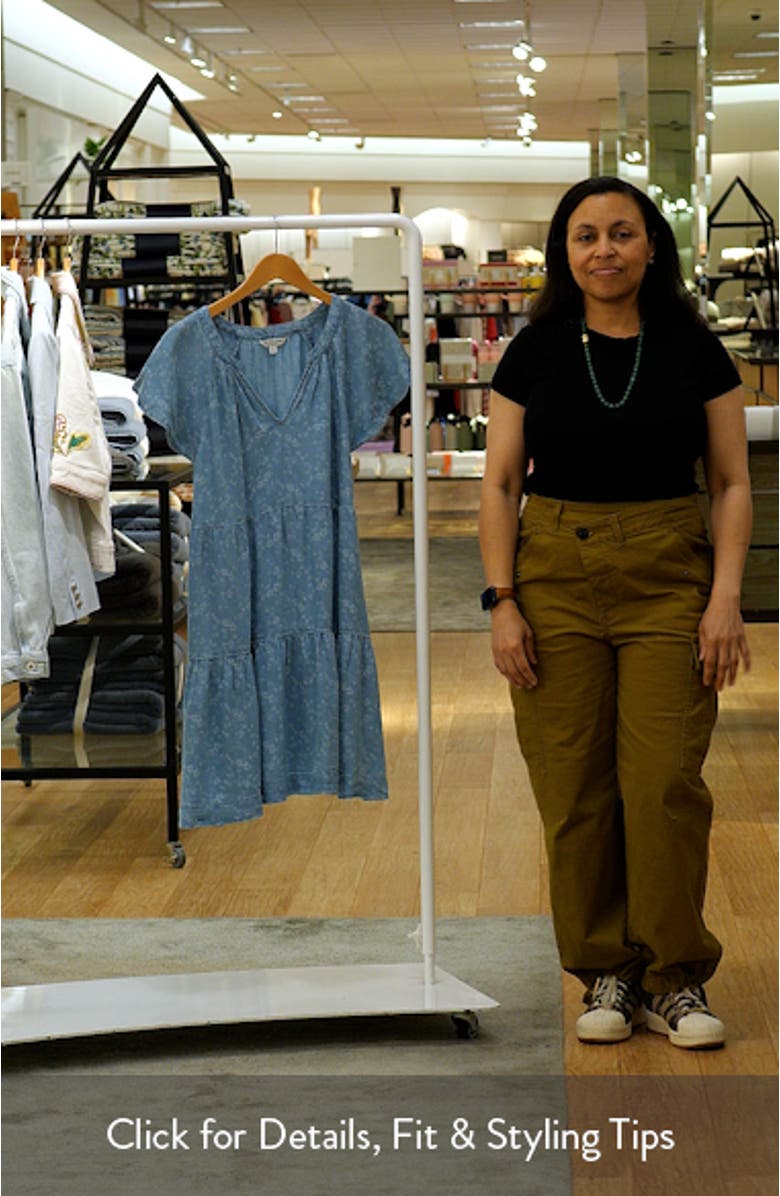 Tiered Floral Flutter Sleeve Denim Dress, sales video thumbnail