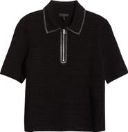 rag & bone Caterina Faux Leather Piped Rib Wool Blend Sweater Polo