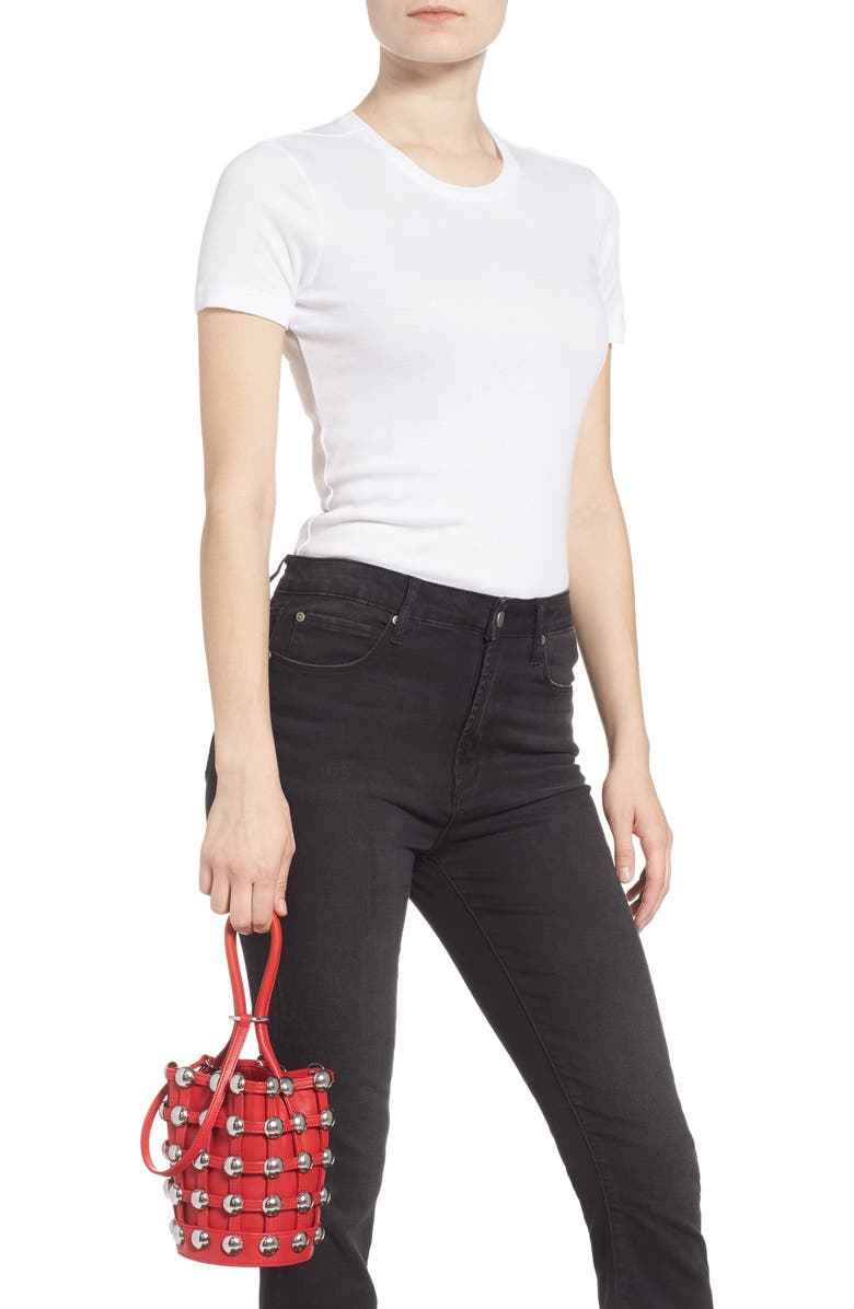 Alexander Wang Mini Roxy Studded Cage Leather Bucket Bag, Alternate, color,