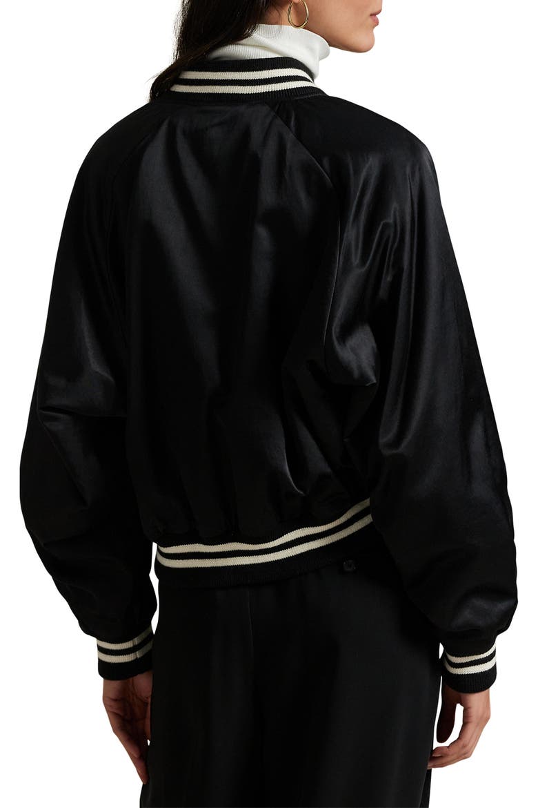 Logo Satin Bomber Jacket, Alternate, color, POLO BLACK