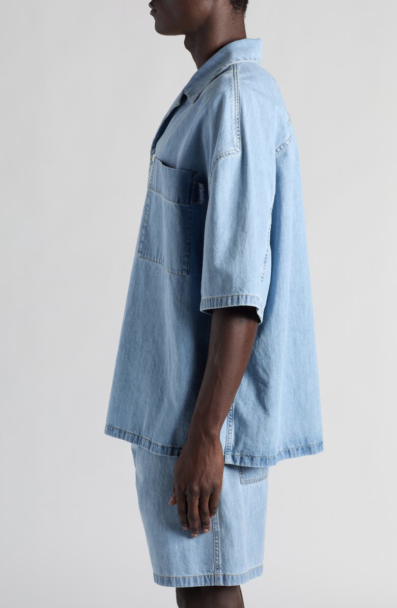 Bottega Veneta Bleached Denim Camp Shirt, Alternate, color, 4946 Light Bleach