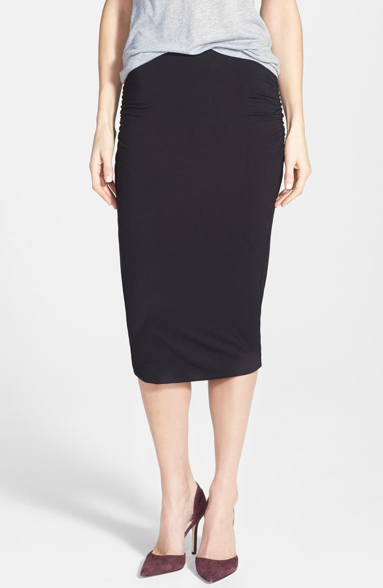 Caslon<sup>®</sup> Side Ruched Stretch Knit Midi Skirt, Main, color, 