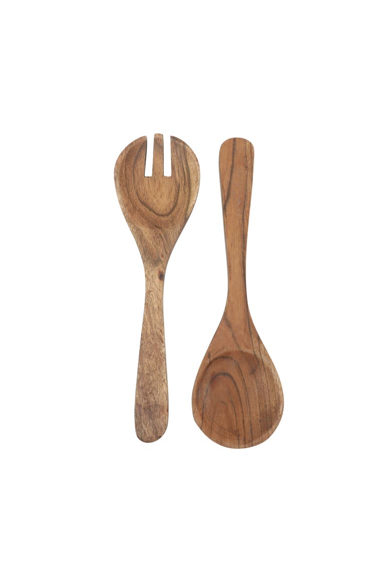 Sandhurst 3-Piece Scalloped Acacia Wood Salad Bowl Set, Alternate, color, Natural